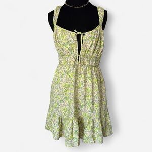 American Eagle Outfitters Light Green Floral Tie-Front Mini Dress